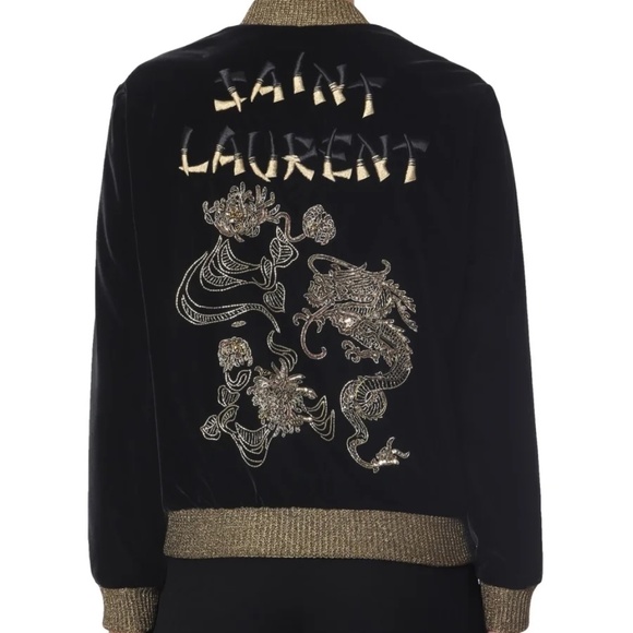 Saint Laurent Velvet Varsity Bomber Jacket - 36 - Picture 12 of 12
